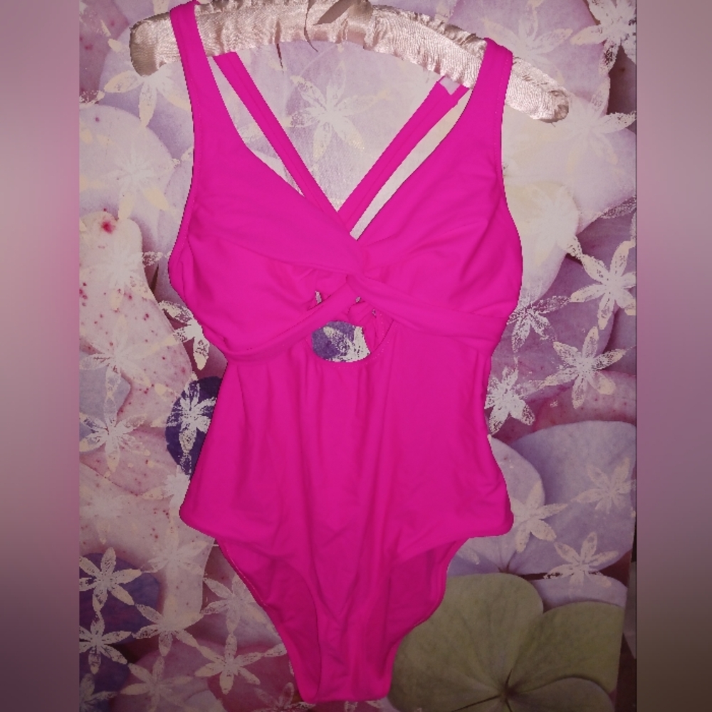 Deep V Neck Pink One Piece Swimsuit